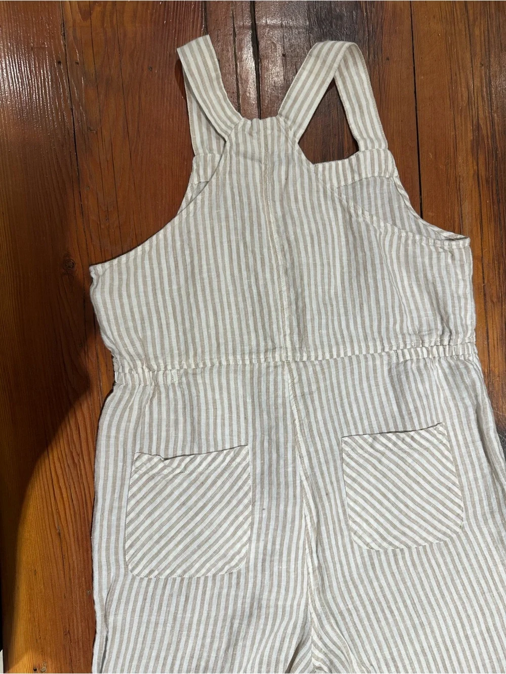 Mango MNG Linen Overalls, Cream Stripe, Women's Sm